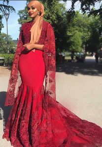 South African Mermiad Dresses Formal Party Evening Gowns with beaded Lace Applique Capped 3/4 Sleeves Long Prom Dresses Dubai Arabic