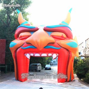 Özelleştirilmiş Şişme Tauren Başkanı Tünel 10 M Büyük Blow Up Maskot Minotaur Canavar Archway Şeytan Kafatası Kemerli Kapı Açık Giriş ve Cadılar Bayramı Dekorasyon Için