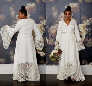 Wholesale bell sleeve wedding gowns for sale - Group buy Plus Size Hippie Wedding Dresses with Long Bell Sleeve Lace V neck Vintage Bohemian Country Garden Bridal Wedding Gowns