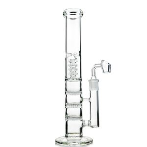 Tubo reto de 13 polegadas Bong de vidro Narguilés Tubos de água triplos Gaiola Perc Plataformas de petróleo 18 mm Junta Dab Rig Com tigela Quartzo Banger HR316