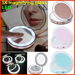 Tragbare LED-Spiegel, wiederaufladbarer Make-up-Spiegel, Touchscreen-LED-Spiegel, 2 Gesichter, 1 x 3 x Lupen, Kantenlicht, Damenkosmetik-Werkzeuge