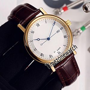 Neue Classique 9067 9067BA Miyota 8215 Automatik-Herrenuhr, Gelbgold, Silber, strukturiertes Zifferblatt, römische Marken, braunes Leder, Zeitzonenuhr E12b2