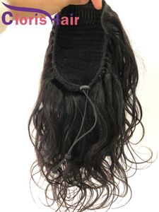 Ponytailヘアエクステンションペルーレミーボディウェーブ人間の髪の描かれたPonytails黒の女性