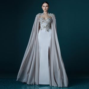 Neues elegantes graues Chiffon-Langmantel-Spitzenapplikationen gerades Abendkleid Vestidos Prom Lady Maxikleid fließendes Event-Promi-langes Kleid