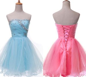 Blau/weiß/rosa Perlen Kurzzeitkleider formelle Kleider Schatz Prom Homecoming Kleid Ball Mädchen Kleider Hy1367