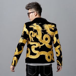 Heavy Imperial Embroidery Men Suit Blazer Masculino Night Mens Slim Fit Blazer Jacket Chinese Style Dragon Embroidery Men