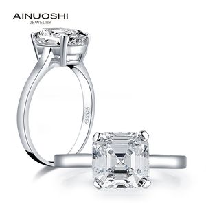 AINUOSHI 925 Sterling Silver 3.0 CT Asscher Cut Engagement Solitaire Ring simulada diamante das mulheres casamento jóias anéis