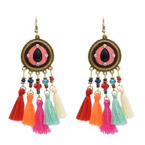 3 Colors Ethnic Thread Tassel Resin Beads Long Drop Earrings for Women Boho Festival Party Jewelry