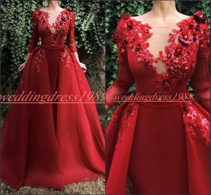 Perfect Arabic Lace Flower Evening Dresses 3/4 Long Sleeve Sheer Sequins Pageant Gowns African Prom Dress Celebrity Plus Size Formal Party