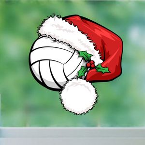 Wholesale volleyball stickers for sale - Group buy Christmas Decorations with Creative Volleyball Christmas Hat Merry Christmas Sticker Vinyl Waterproof Wall PVC Sticker Removable