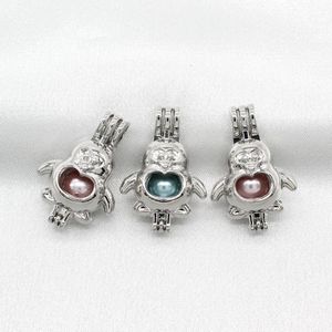 10st Silver Söt Pingvin Pearl Cage Pendant Lockets Lava Bead Cage Halsband Smycken Charms För Parfym Essential Oljediffusor