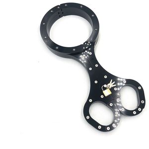 Luxus-BDSM-Bondage-Mann-Frau mit Schloss, schwarzer Kristall, Cangue-Rundhalsring, ovale Handgelenksfessel, Yoke-Pranger-Sexspielzeug