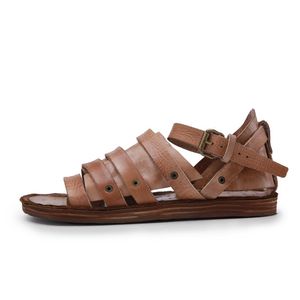 Handmade genuine leather sandals summer casual men's British retro flat sandals with Roman sandals comfortable breathable tide shoes