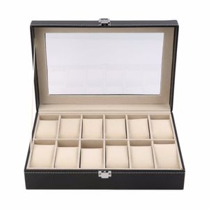 Designer Watch Box 12 Slots Grid Pu Leather Display Box Jewelry Storage Organizer Fall Locked Boxes Retro Saat Kutusu Caixa Para R238a