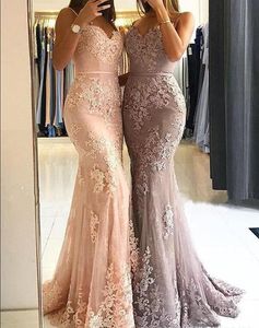 blush Lace Mermaid Prom Dresses backless Sweetheart lilac Spaghetti Straps applique stain belt Floor length Long Custom Evening gowns