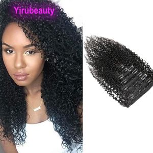 Capelli umani peruviani Clip ricci crespi nelle estensioni dei capelli 120g Clip di colore naturale ricci Yirubeauty all'ingrosso