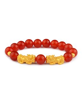 Red Agate Beaded Bracelet Double Wealth Pixiu Feng Shui Bracelet Animal Amulet Jewelry for Women