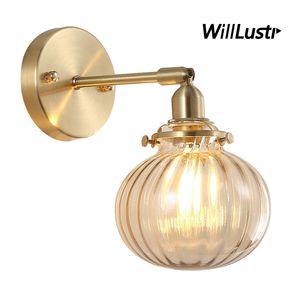 Retro Brass Wall Lamp Green Clear Glass Pumpkin Sconce Hotel Cafe Porch Corridor Bedside Bathroom Japan Style Mirror Lighting