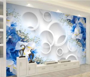 Beautiful fantasy circle stereo blue wallpapers flower wallppaers 3d modern wallpaper for living room