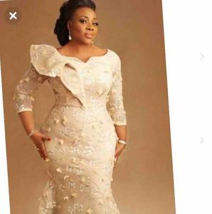 Stili sirenede Abiti formali del Prom Asoebi Plussure Africane Nigeriale Long Sleeve D Floral Lace OCN Abito da sera OCN