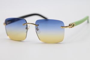 Toptan Vintage Optik Rimless Güneş Gözlüğü Lüks T8300816 Metal Mavi Siyah Tahta Gözlükleri Açık havada yüksek kaliteli UV400 Lensler Elmas Kedi Gözlükleri