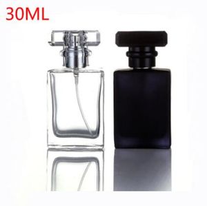 黒クリアパッキングボトル30mlの正方形の平らなガラス香水スプレー化粧品ポータブルの空のボトル