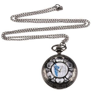 Antique Classic Black Attack on Titan Pocket Watch Vintage Quartz Analog Military Watches with Necklace Chain Gift reloj de bolsil271Z