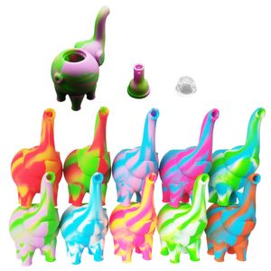 Bubbler em forma de elefante mini cachimbos de água portátil viagem óleo cera Dab Rigs ervas secas grau alimentício Silicone cachimbo para fumar com tigela de vidro