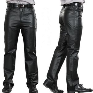 M-7XL Plus-storlek Fashion Leather Pants Motorcykelbyxor Män äkta läder raka mäns platt blixtlås regelbundet