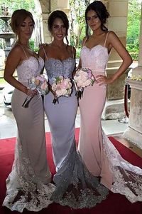 Spaghetti Straps Mermaid Long Bridesmaid Dresses Sweetheart Appliques Lace Beads Bridesmaids Prom Dresses Evening Gowns BD9021