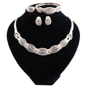 African Beads Wedding Accessories Jewelry Sets Crystal Gold Color Bridal Necklace Bracelet Earrings Rings Set For Women