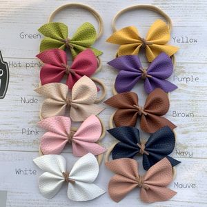 20pcs/lot Faux Leather Bow Hair Band Knot Bow Baby Headband Soft Nylon Headband Newbron Hair Accessory