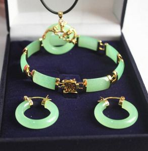 Insieme verde dei monili del braccialetto dell'orecchino di pendente del drago verde 18kgp della donna LIBERA di TRASPORTO più nobile