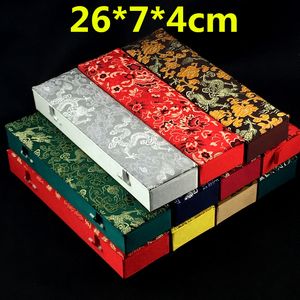 Przedłuża prostokąt Silk Brocade Pudełka na Biżuterię Naszyjnik Skrzynka Do przechowywania Craft Dekoracyjny Przewijanie Malowanie Chopsticks Ręcznie Wentylator Pudełko