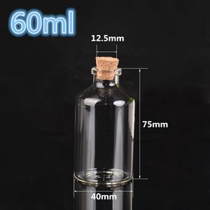 60 ml Büyük Şeffaf Cam Mantar Şişeleri Flakon Kavanozlar Boş Depolama Dilek Şişeleri Dekoratif Hediye DIY 47 * 75 * 12.5mm 24 adet