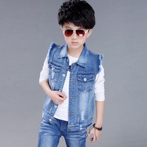 2019 Spring Autumn New Children Clothing Sleeveless Cotton Denim Vest Fashion Turn Down Collar Jacket Boy Vest LZ375