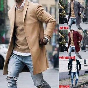 Moda Men's Trench Coats Quentes Engrenagem De Lã Casaco De Lã Peacheat Long Overcoat Tops Outwear Button Jackets