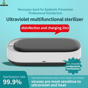 Ultraviolet Multifuncional Esterilizador UVC Sanitizer Esterilização lâmpada 2 em 1 Desinfecção Box Sem Fios Fast Charge para IOS Android