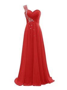 2019 Newest Sexy One Shoulder Chiffon Prom Dresses With Beaded Long Plus Size Evening Party Gowns Formal Party Gown QC1424