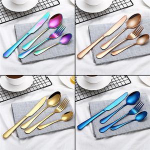 4 Pcs/Set 8 Colors Stainless Steel Knife and Fork Cutlery Gold/Black/Mix colors/Blue/Silver Plated Dinnerware Knife Fork Spoon Kit A-828