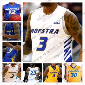 Özel Hofstra Gurur Basketbol Herhangi bir Ad Numarası Mavi Beyaz Sarı 3 Justin Wright-Foreman 1 Matija Radovic 4 Buie Erkekler Gençlik Kid NCAA Jersey