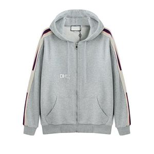 Gray Luxury Italy Designer Fashion Brand New Hooded Zip-up Sweatshirt With Logo Stripe Men's Hoodies Women Sweatshirts Man Clothing