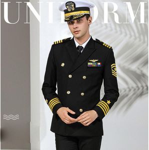 Europe Standard Navy Uniform Black Military Clothes Men International Navy Formal Attire White Military Suits Hat Jacket + Pants Man