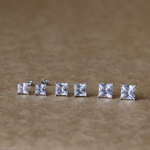 Mode tiny opgetogen kleine mm mm mm ct prinses cut zirconia Sterling zilveren oorknopjes