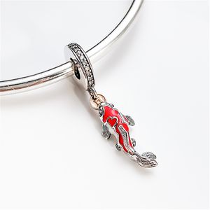 New 100% 925 Sterling Silver Red Enamel Fish Charm Bead Fits European Pandora Jewelry Bracelets Necklaces & Pendants
