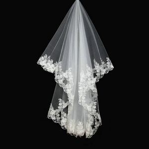 زفاف قصير الحجاب الرباط يزين طبقتين مخصص صنع الحجاب الزفاف رخيصة الحجاب العاج الأبيض في المخزون