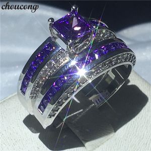 Choucong Fashion Anniversary Wedding Band Ring Set Princess Cut Diamond CZ 10kt vitguldfyllda ringar för kvinnor Män Smycken