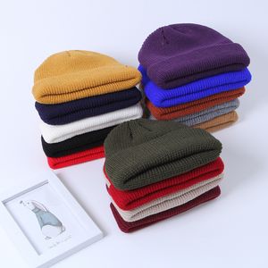 Berretto corto da melone con risvolto lavorato a maglia a coste invernali unisex Berretto da strada tinta unita con teschio retrò da sci pescatore Docker Beanie Hat Slouchy Z65