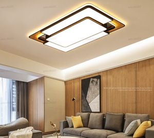 Rektangulär trätakljus med avlägsna moderna dimbara fyrkantiga lampor LED Metal Chandelier för sovrummet vardagsrum kök llfa