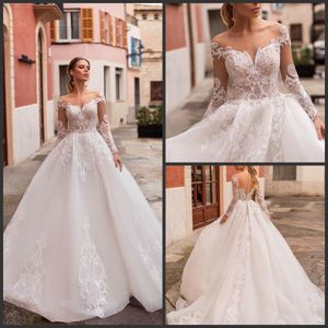 Marfim Organza A linha de manga comprida de Noiva Plus Size vestidos de noiva vestidos de princesa baratos Boho Vintage vestido de casamento abito da sposa 2019